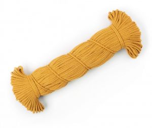 Bavlněné Prima Šňůry 5mm zlatožlutá  - Ručně háčkovaný košíček - organizér s dřevěným dnem v. 10cm