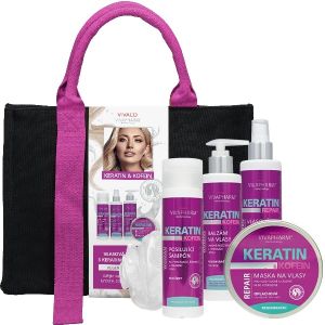 VivaPharm Dárkové balení vlasové péče s keratinem a kofeinem v praktické kabelce VIVACO